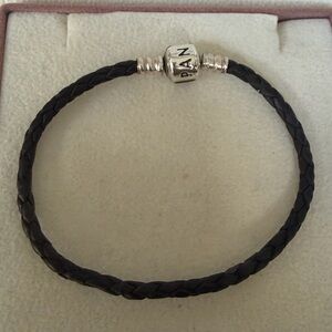 Pandora Black Leather Bracelet 7.3 inches